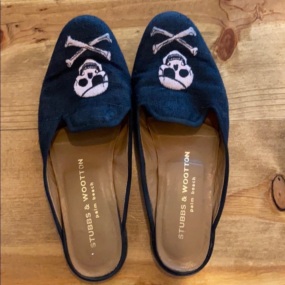 Stubbs & Wootton Palm Beach navy denim mules